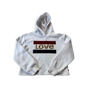 Levi's Girls White Hoodie Love Sequin Graphic Sweatshirt Size M (10-12)